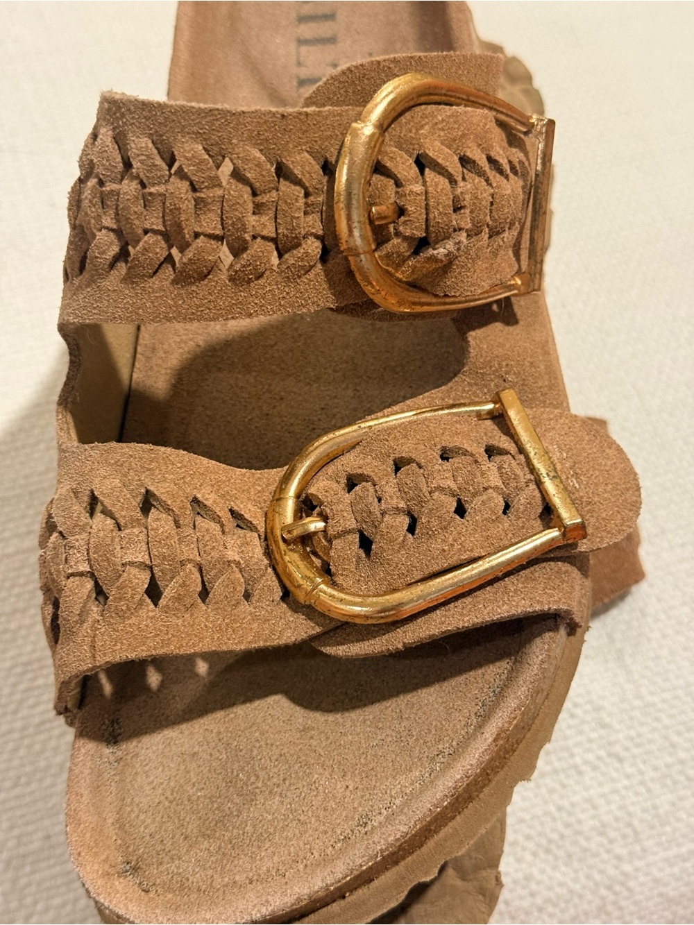 Wilt Genuine Leather Women's Suede Braided Slide Sandals in Tan - Picture 2 of 5
